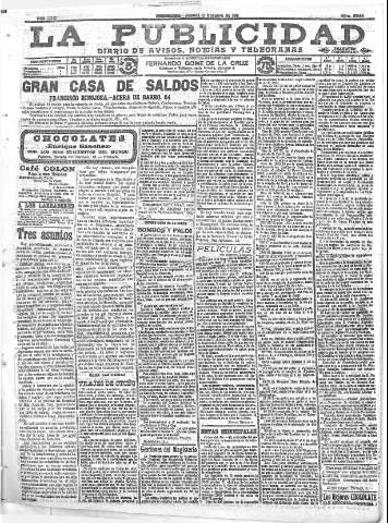 'La publicidad  : diario de avisos noticias y telegramas. Eco fiel de la opinión y verdadero defensor de los intereses morales y materiales de Granada y su provincia' - Año XXXI Número 8544  - 1911 Octubre 12