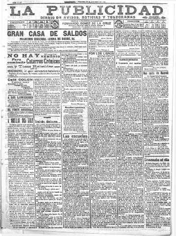 'La publicidad  : diario de avisos noticias y telegramas. Eco fiel de la opinión y verdadero defensor de los intereses morales y materiales de Granada y su provincia' - Año XXXI Número 8545  - 1911 Octubre 13
