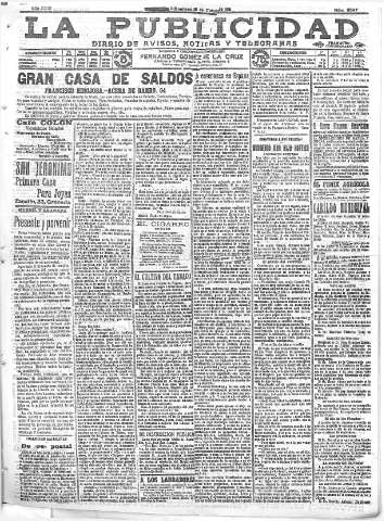 'La publicidad  : diario de avisos noticias y telegramas. Eco fiel de la opinión y verdadero defensor de los intereses morales y materiales de Granada y su provincia' - Año XXXI Número 8547  - 1911 Octubre 15