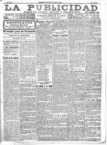 'La publicidad  : diario de avisos noticias y telegramas. Eco fiel de la opinión y verdadero defensor de los intereses morales y materiales de Granada y su provincia' - Año XXXI Número 8549  - 1911 Octubre 17