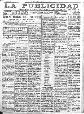 'La publicidad  : diario de avisos noticias y telegramas. Eco fiel de la opinión y verdadero defensor de los intereses morales y materiales de Granada y su provincia' - Año XXXI Número 8553  - 1911 Octubre 21