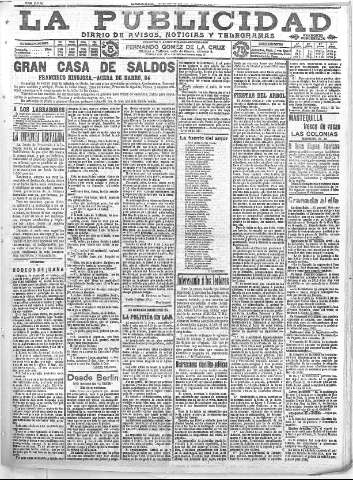 'La publicidad  : diario de avisos noticias y telegramas. Eco fiel de la opinión y verdadero defensor de los intereses morales y materiales de Granada y su provincia' - Año XXXI Número 8557  - 1911 Octubre 25
