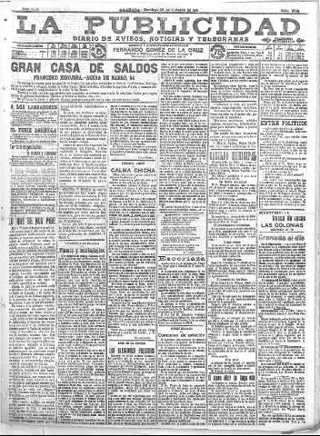 'La publicidad  : diario de avisos noticias y telegramas. Eco fiel de la opinión y verdadero defensor de los intereses morales y materiales de Granada y su provincia' - Año XXXI Número 8561  - 1911 Octubre 29