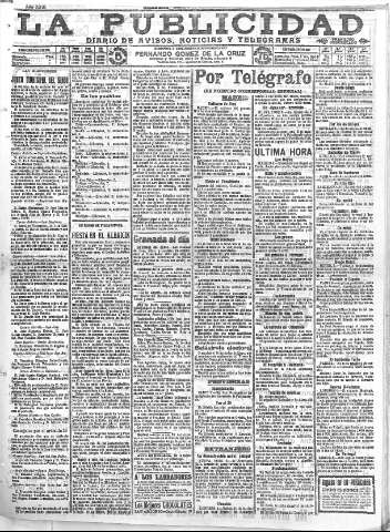 'La publicidad  : diario de avisos noticias y telegramas. Eco fiel de la opinión y verdadero defensor de los intereses morales y materiales de Granada y su provincia' - Año XXXI Número 8568  - 1911 Noviembre 06
