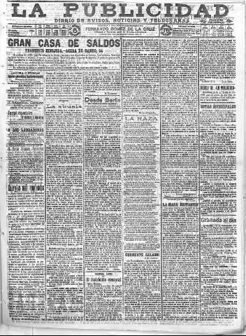 'La publicidad  : diario de avisos noticias y telegramas. Eco fiel de la opinión y verdadero defensor de los intereses morales y materiales de Granada y su provincia' - Año XXXI Número 8570  - 1911 Noviembre 08