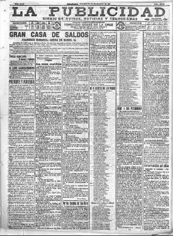 'La publicidad  : diario de avisos noticias y telegramas. Eco fiel de la opinión y verdadero defensor de los intereses morales y materiales de Granada y su provincia' - Año XXXI Número 8572  - 1911 Noviembre 10