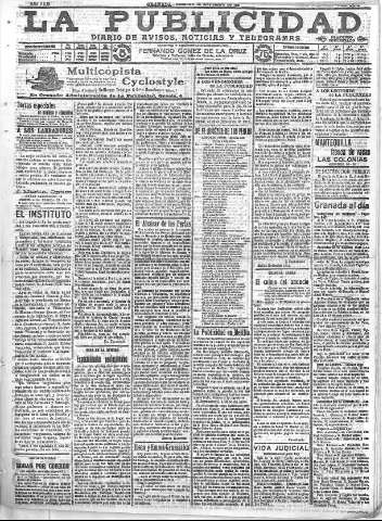 'La publicidad  : diario de avisos noticias y telegramas. Eco fiel de la opinión y verdadero defensor de los intereses morales y materiales de Granada y su provincia' - Año XXXI Número 8573  - 1911 Noviembre 11