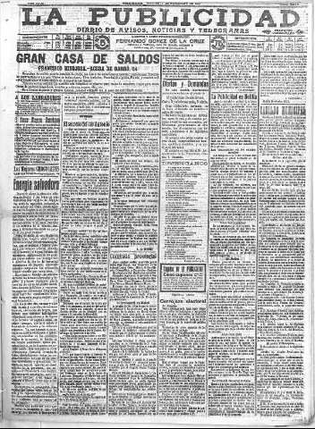 'La publicidad  : diario de avisos noticias y telegramas. Eco fiel de la opinión y verdadero defensor de los intereses morales y materiales de Granada y su provincia' - Año XXXI Número 8579  - 1911 Noviembre 17