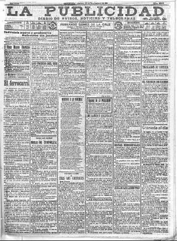 'La publicidad  : diario de avisos noticias y telegramas. Eco fiel de la opinión y verdadero defensor de los intereses morales y materiales de Granada y su provincia' - Año XXXI Número 8585  - 1911 Noviembre 23
