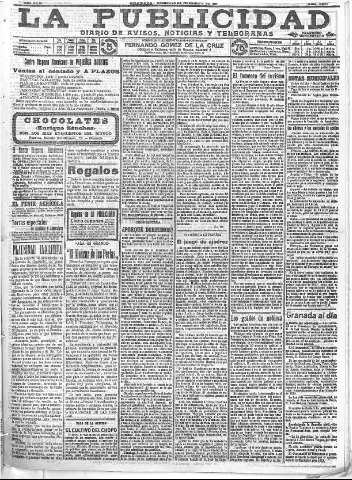 'La publicidad  : diario de avisos noticias y telegramas. Eco fiel de la opinión y verdadero defensor de los intereses morales y materiales de Granada y su provincia' - Año XXXI Número 8587  - 1911 Noviembre 25