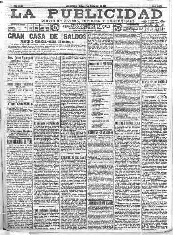 'La publicidad  : diario de avisos noticias y telegramas. Eco fiel de la opinión y verdadero defensor de los intereses morales y materiales de Granada y su provincia' - Año XXXI Número 8601  - 1911 Diciembre 09