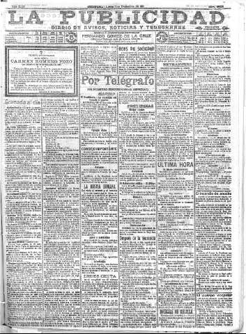 'La publicidad  : diario de avisos noticias y telegramas. Eco fiel de la opinión y verdadero defensor de los intereses morales y materiales de Granada y su provincia' - Año XXXI Número 8603  - 1911 Diciembre 11