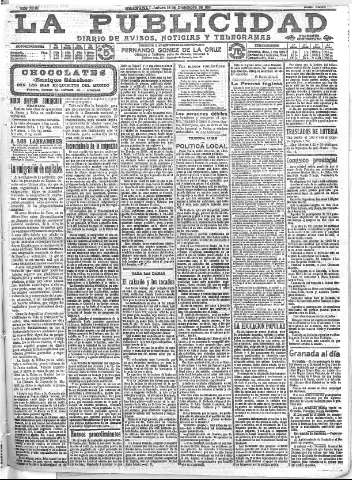 'La publicidad  : diario de avisos noticias y telegramas. Eco fiel de la opinión y verdadero defensor de los intereses morales y materiales de Granada y su provincia' - Año XXXI Número 8606  - 1911 Diciembre 14