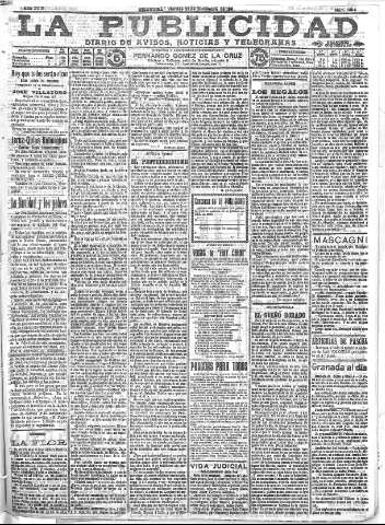 'La publicidad  : diario de avisos noticias y telegramas. Eco fiel de la opinión y verdadero defensor de los intereses morales y materiales de Granada y su provincia' - Año XXXI Número 8614  - 1911 Diciembre 22