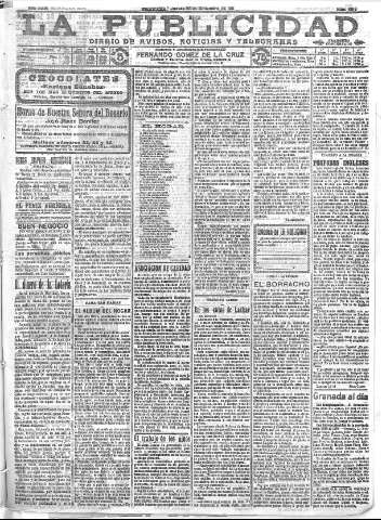 'La publicidad  : diario de avisos noticias y telegramas. Eco fiel de la opinión y verdadero defensor de los intereses morales y materiales de Granada y su provincia' - Año XXXI Número 8619  - 1911 Diciembre 28