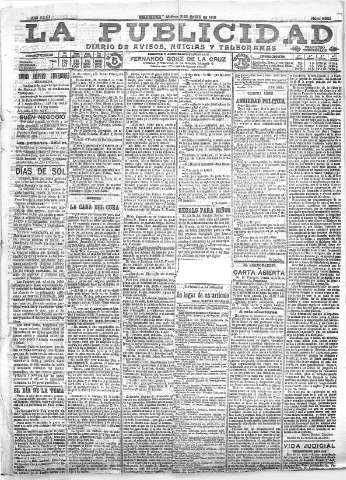 'La publicidad  : diario de avisos noticias y telegramas. Eco fiel de la opinión y verdadero defensor de los intereses morales y materiales de Granada y su provincia' - Año XXXII Número 8625  - 1912 Enero 03