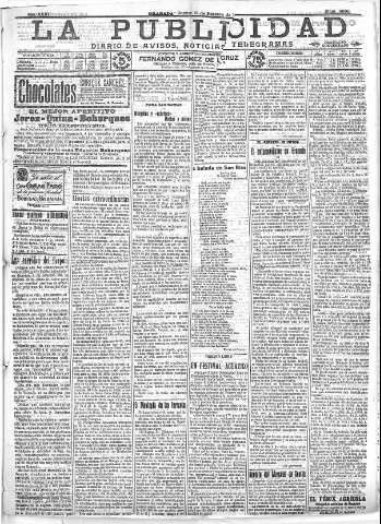 'La publicidad  : diario de avisos noticias y telegramas. Eco fiel de la opinión y verdadero defensor de los intereses morales y materiales de Granada y su provincia' - Año XXXII Número 8668  - 1912 Febrero 15