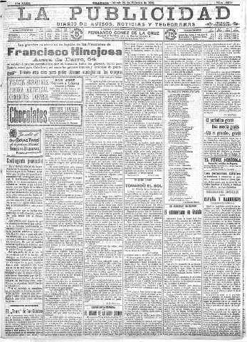 'La publicidad  : diario de avisos noticias y telegramas. Eco fiel de la opinión y verdadero defensor de los intereses morales y materiales de Granada y su provincia' - Año XXXII Número 8677  - 1912 Febrero 24