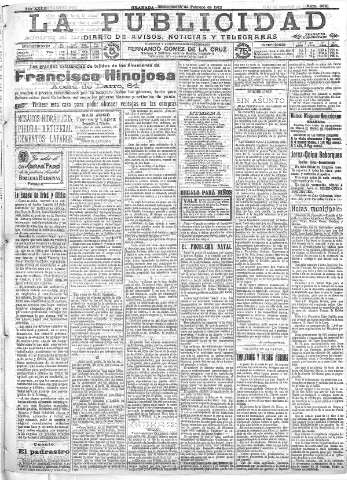 'La publicidad  : diario de avisos noticias y telegramas. Eco fiel de la opinión y verdadero defensor de los intereses morales y materiales de Granada y su provincia' - Año XXXII Número 8681  - 1912 Febrero 28