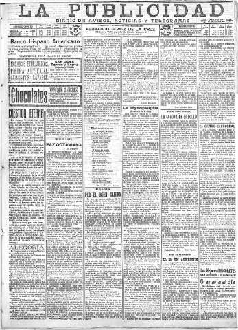 'La publicidad  : diario de avisos noticias y telegramas. Eco fiel de la opinión y verdadero defensor de los intereses morales y materiales de Granada y su provincia' - Año XXXII Número 8704  - 1912 Marzo 22