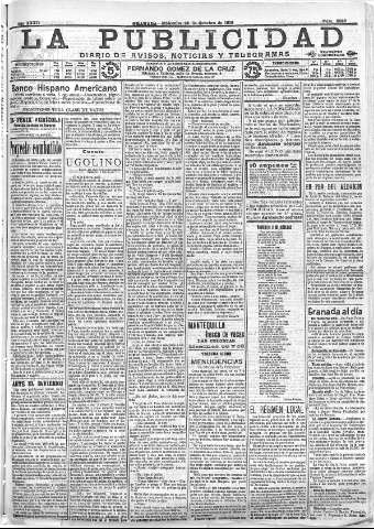 'La publicidad  : diario de avisos noticias y telegramas. Eco fiel de la opinión y verdadero defensor de los intereses morales y materiales de Granada y su provincia' - Año XXXII Número 8916  - 1912 Octubre 23