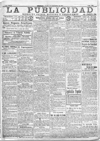 'La publicidad  : diario de avisos noticias y telegramas. Eco fiel de la opinión y verdadero defensor de los intereses morales y materiales de Granada y su provincia' - Año XXXII Número 8931  - 1912 Noviembre 07