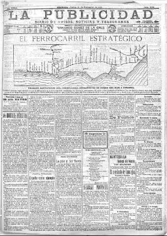 'La publicidad  : diario de avisos noticias y telegramas. Eco fiel de la opinión y verdadero defensor de los intereses morales y materiales de Granada y su provincia' - Año XXXII Número 8918  - 1912 Noviembre 14