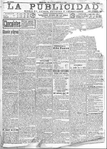 'La publicidad  : diario de avisos noticias y telegramas. Eco fiel de la opinión y verdadero defensor de los intereses morales y materiales de Granada y su provincia' - Año XXXII Número 8963  - 1912 Diciembre 31
