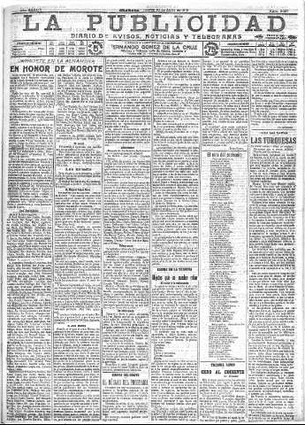 'La publicidad  : diario de avisos noticias y telegramas. Eco fiel de la opinión y verdadero defensor de los intereses morales y materiales de Granada y su provincia' - Año XXXIII Número 9057  - 1913 Abril 10