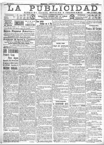 'La publicidad  : diario de avisos noticias y telegramas. Eco fiel de la opinión y verdadero defensor de los intereses morales y materiales de Granada y su provincia' - Año XXXIII Número 9060  - 1913 Abril 13