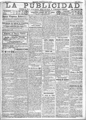 'La publicidad  : diario de avisos noticias y telegramas. Eco fiel de la opinión y verdadero defensor de los intereses morales y materiales de Granada y su provincia' - Año XXXIII Número 9071  - 1913 Abril 24