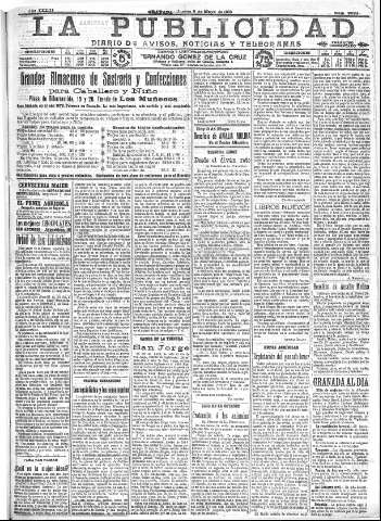 'La publicidad  : diario de avisos noticias y telegramas. Eco fiel de la opinión y verdadero defensor de los intereses morales y materiales de Granada y su provincia' - Año XXXIII Número 9083  - 1913 Mayo 07