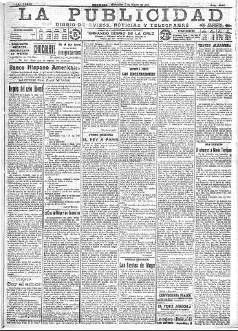 'La publicidad  : diario de avisos noticias y telegramas. Eco fiel de la opinión y verdadero defensor de los intereses morales y materiales de Granada y su provincia' - Año XXXIII Número 9084  - 1913 Mayo 08