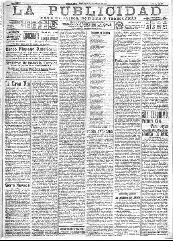 'La publicidad  : diario de avisos noticias y telegramas. Eco fiel de la opinión y verdadero defensor de los intereses morales y materiales de Granada y su provincia' - Año XXXIII Número 9087  - 1913 Mayo 11