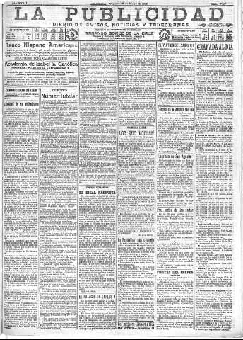 'La publicidad  : diario de avisos noticias y telegramas. Eco fiel de la opinión y verdadero defensor de los intereses morales y materiales de Granada y su provincia' - Año XXXIII Número 9092  - 1913 Mayo 16