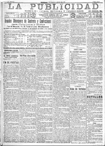 'La publicidad  : diario de avisos noticias y telegramas. Eco fiel de la opinión y verdadero defensor de los intereses morales y materiales de Granada y su provincia' - Año XXXIII Número 9104  - 1913 Mayo 30