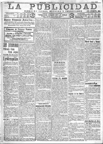 'La publicidad  : diario de avisos noticias y telegramas. Eco fiel de la opinión y verdadero defensor de los intereses morales y materiales de Granada y su provincia' - Año XXXIII Número 9106  - 1913 Junio 01
