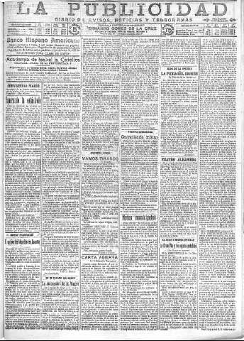 'La publicidad  : diario de avisos noticias y telegramas. Eco fiel de la opinión y verdadero defensor de los intereses morales y materiales de Granada y su provincia' - Año XXXIII Número 9113  - 1913 Junio 08