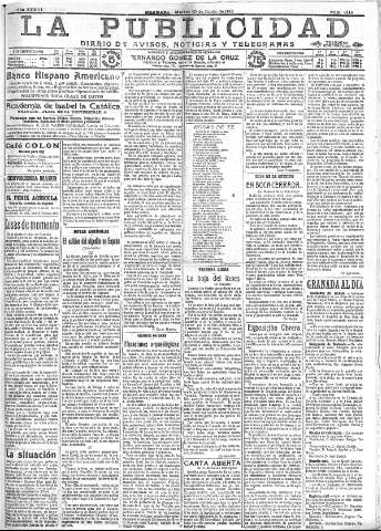 'La publicidad  : diario de avisos noticias y telegramas. Eco fiel de la opinión y verdadero defensor de los intereses morales y materiales de Granada y su provincia' - Año XXXIII Número 9115  - 1913 Junio 10