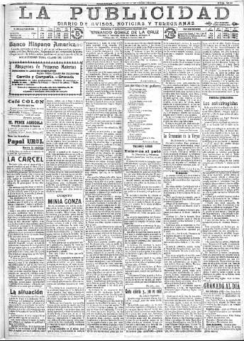 'La publicidad  : diario de avisos noticias y telegramas. Eco fiel de la opinión y verdadero defensor de los intereses morales y materiales de Granada y su provincia' - Año XXXIII Número 9116  - 1913 Junio 11