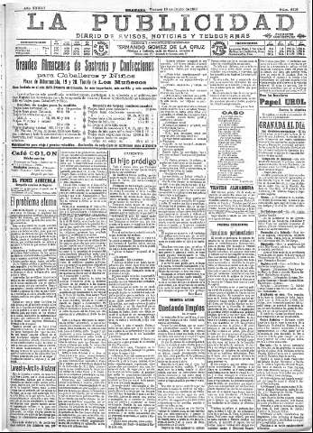 'La publicidad  : diario de avisos noticias y telegramas. Eco fiel de la opinión y verdadero defensor de los intereses morales y materiales de Granada y su provincia' - Año XXXIII Número 9118  - 1913 Junio 13