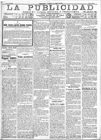 'La publicidad  : diario de avisos noticias y telegramas. Eco fiel de la opinión y verdadero defensor de los intereses morales y materiales de Granada y su provincia' - Año XXXIII Número 9125  - 1913 Junio 20