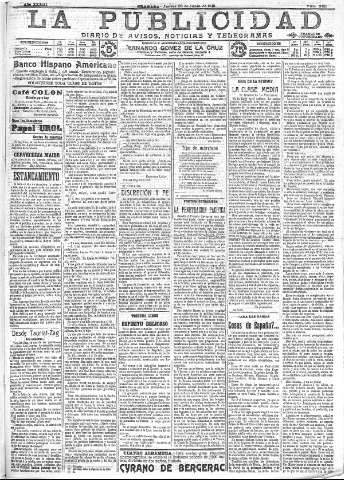 'La publicidad  : diario de avisos noticias y telegramas. Eco fiel de la opinión y verdadero defensor de los intereses morales y materiales de Granada y su provincia' - Año XXXIII Número 9131  - 1913 Junio 26