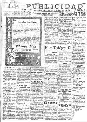 'La publicidad  : diario de avisos noticias y telegramas. Eco fiel de la opinión y verdadero defensor de los intereses morales y materiales de Granada y su provincia' - Año XXXIII Número 9134  - 1913 Junio 29