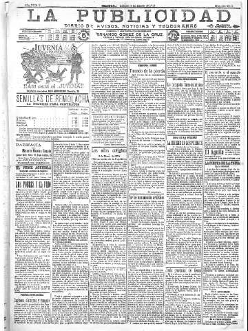 'La publicidad  : diario de avisos noticias y telegramas. Eco fiel de la opinión y verdadero defensor de los intereses morales y materiales de Granada y su provincia' - Año XXXIV Número 9330  - 1914 Enero 03