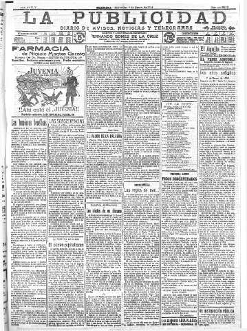 'La publicidad  : diario de avisos noticias y telegramas. Eco fiel de la opinión y verdadero defensor de los intereses morales y materiales de Granada y su provincia' - Año XXXIV Número 9333  - 1914 Enero 07