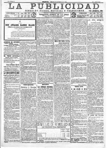 'La publicidad  : diario de avisos noticias y telegramas. Eco fiel de la opinión y verdadero defensor de los intereses morales y materiales de Granada y su provincia' - Año XXXIV Número 9339  - 1914 Enero 13