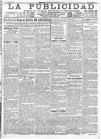 'La publicidad  : diario de avisos noticias y telegramas. Eco fiel de la opinión y verdadero defensor de los intereses morales y materiales de Granada y su provincia' - Año XXXIV Número 9340  - 1914 Enero 14