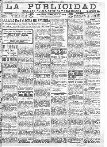 'La publicidad  : diario de avisos noticias y telegramas. Eco fiel de la opinión y verdadero defensor de los intereses morales y materiales de Granada y su provincia' - Año XXXIV Número 9351  - 1914 Enero 25