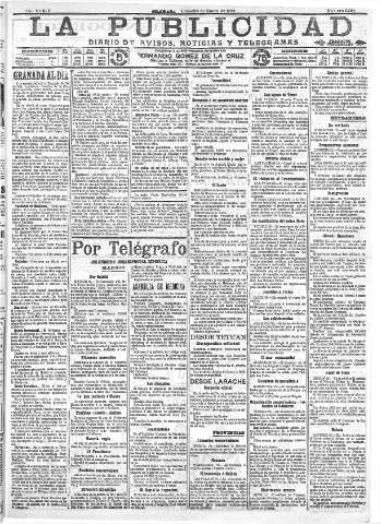 'La publicidad  : diario de avisos noticias y telegramas. Eco fiel de la opinión y verdadero defensor de los intereses morales y materiales de Granada y su provincia' - Año XXXIV Número 9352  - 1914 Enero 26